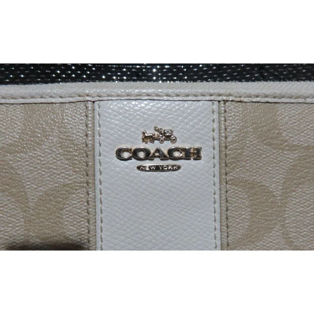 Coach Signature C Leather Zip Around Accordion Long Wallet Khaki & Bone F52859